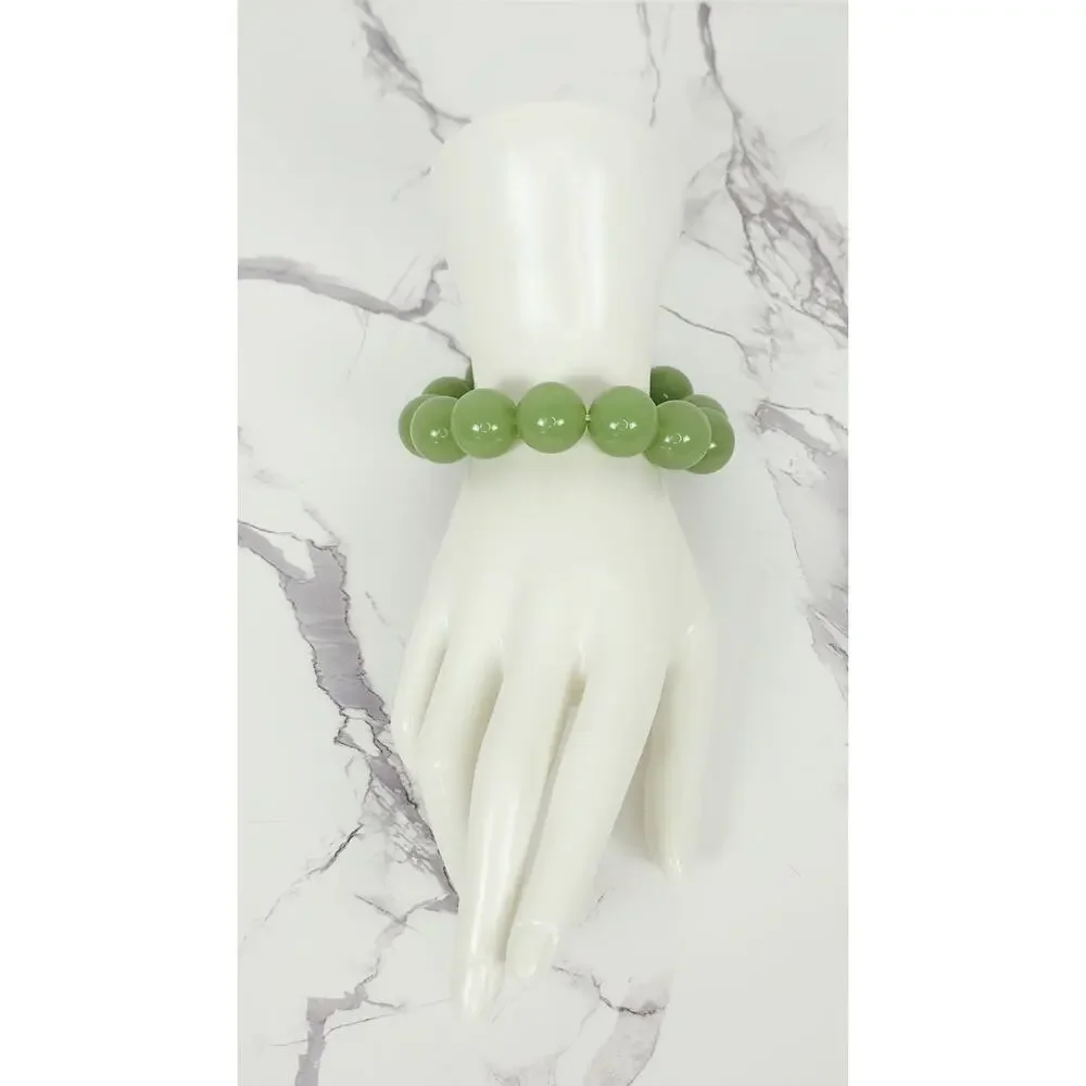 Beautiful 16mm Apple Green Nephrite Jade Polished Bead Stretchy Bracelet 7.5
